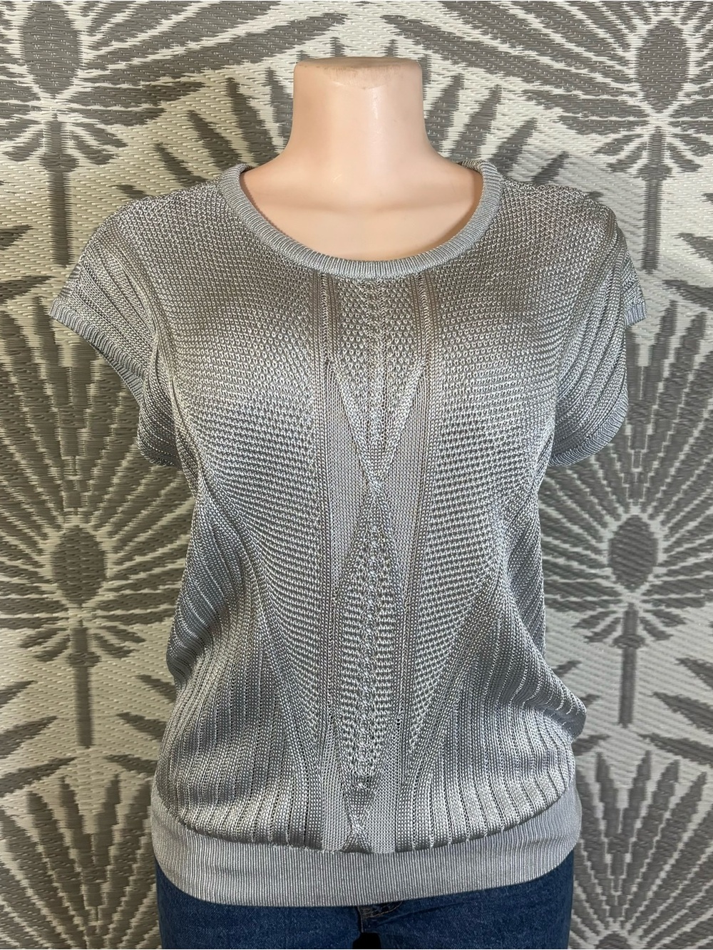 Blue Gray Cable Knit Vest Top Women’s Size L Coastal Grandma Preppy Sweater
